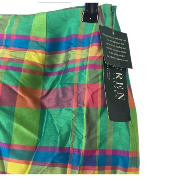 Vtg Lauren Ralph Lauren Skirt 6 Silk Plaid Mini 90s Y2K Colorful Mini Holiday - Picture 7 of 7